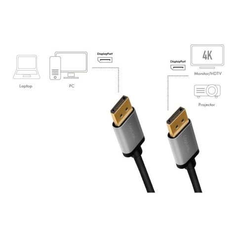 Kabel DisplayPort 4K/60 Hz,DP/M do DP/M aluminium 2m LogiLink