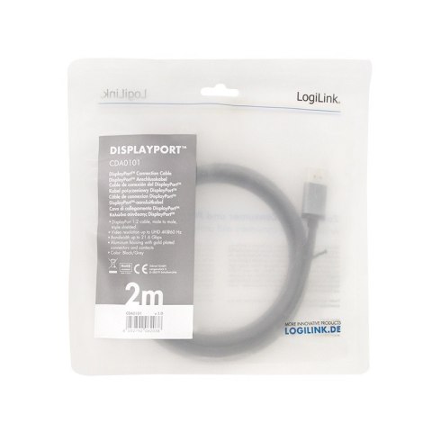 Kabel DisplayPort 4K/60 Hz,DP/M do DP/M aluminium 2m LogiLink