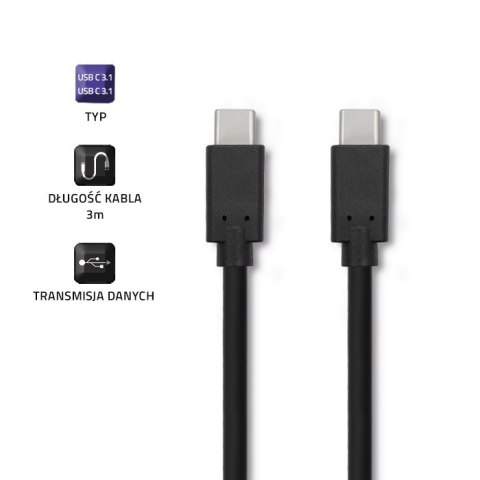 Kabel USB 3.1 typ C męski | USB 3.1 typ C męski | 3m | Czarny Qoltec