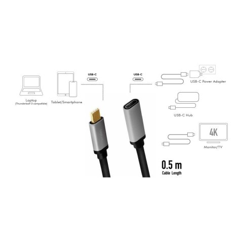 Kabel USB-C M/F,4K/60Hz aluminiowy 0.5m LogiLink