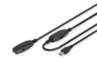 Kabel przedłużający USB 3.0 SuperSpeed Typ USB A/USB A M/Ż aktywny Czarny 10m Digitus
