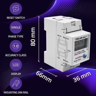 Jednofazowy elektroniczny licznik zużycia energii na szynę DIN | RESET | licznik okresowy i stały | 230V | 60A | LCD | LED | 2P