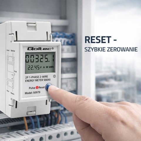 Jednofazowy elektroniczny licznik zużycia energii na szynę DIN | RESET | licznik okresowy i stały | 230V | 60A | LCD | LED | 2P