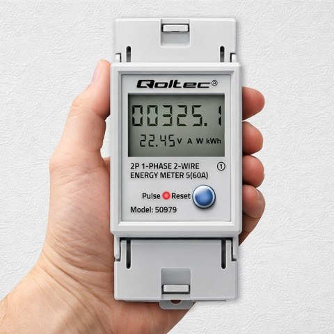 Jednofazowy elektroniczny licznik zużycia energii na szynę DIN | RESET | licznik okresowy i stały | 230V | 60A | LCD | LED | 2P