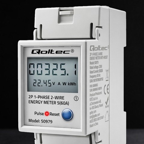 Jednofazowy elektroniczny licznik zużycia energii na szynę DIN | RESET | licznik okresowy i stały | 230V | 60A | LCD | LED | 2P