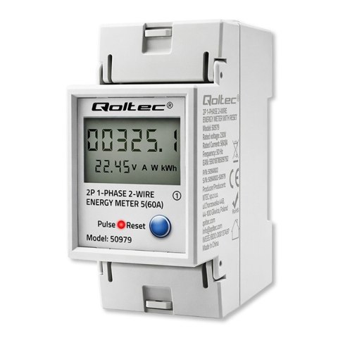 Jednofazowy elektroniczny licznik zużycia energii na szynę DIN | RESET | licznik okresowy i stały | 230V | 60A | LCD | LED | 2P
