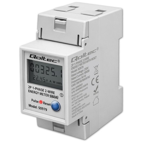 Jednofazowy elektroniczny licznik zużycia energii na szynę DIN | RESET | licznik okresowy i stały | 230V | 60A | LCD | LED | 2P