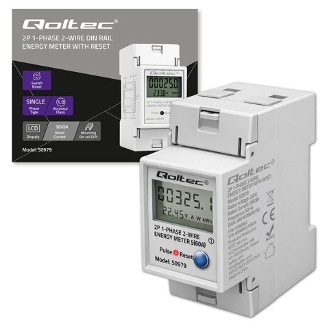 Jednofazowy elektroniczny licznik zużycia energii na szynę DIN | RESET | licznik okresowy i stały | 230V | 60A | LCD | LED | 2P