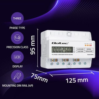 Trójfazowy elektroniczny licznik | miernik zużycia energii na szynę DIN | 400V | 100A | LCD | LED | 7P