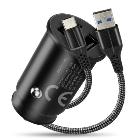 Ładowarka samochodowa CC-25C 2XUSB 12W + kabel USB-C