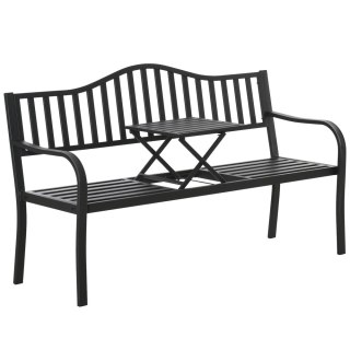 Ławka Ogrodowa Taras Ogród Park Metalowa Oparcie Stolik Czarna 150 cm