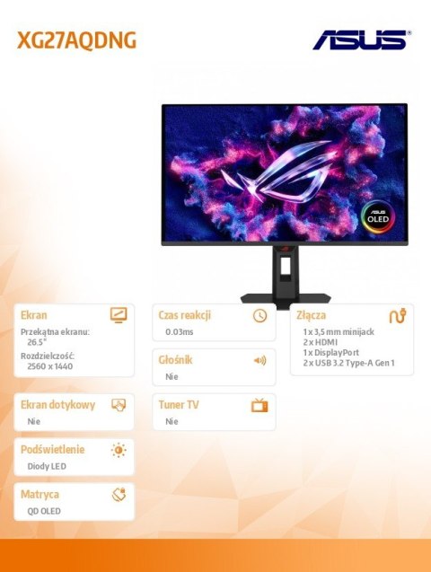 Monitor 26.5 cala XG27AQDNG OLED 360Hz 0.03MS DP, 2HDMI, 2USB