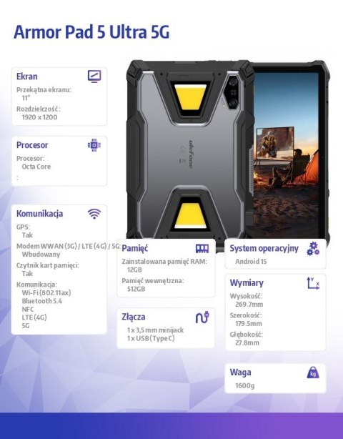 Tablet Armor Pad 5 Ultra 5G 11 cali 12/512GB IP69K projektor