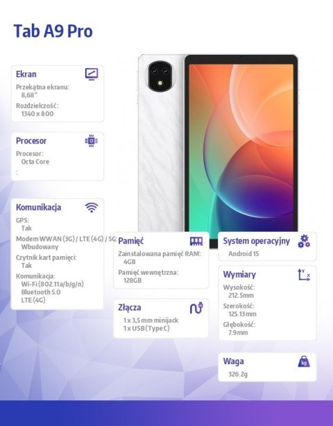 Tablet Tab A9 Pro 4G 8 cali 4/128GB biały