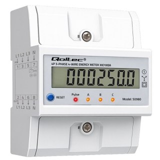 Trójfazowy elektroniczny licznik z resetem | miernik zużycia energii na szynę DIN | 400V | 100A | LCD | LED | 4P
