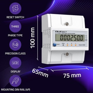 Trójfazowy elektroniczny licznik z resetem | miernik zużycia energii na szynę DIN | 400V | 100A | LCD | LED | 4P