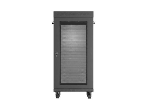 Szafa instalacyjna rack stojąca 19" 24U 600x600 czarna drzwi perforowane LCD (Flat pack) V2