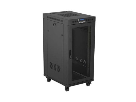 Szafa instalacyjna rack stojąca 19" 24U 600x800 czarna drzwi perforowane LCD ( Flat pack) V2