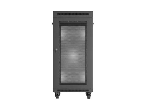 Szafa instalacyjna rack stojąca 19" 24U 600x800 czarna drzwi perforowane LCD ( Flat pack) V2