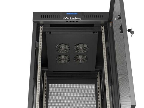 Szafa instalacyjna rack stojąca 19" 24U 600x800 czarna drzwi perforowane LCD ( Flat pack) V2
