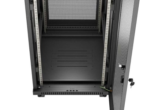 Szafa instalacyjna rack stojąca 19" 24U 600x800 czarna drzwi perforowane LCD ( Flat pack) V2