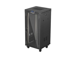Szafa instalacyjna rack stojąca 19" 24U 600x600 czarna drzwi przeszklone LCD ( Flat pack)V2