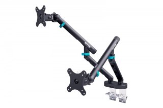 Ramię biurkowe podwójne z zaciskiem i sprężyną mechaniczną 2x LCD max. 35" obciążenie 2x10kg, VESA: 75x75, 100x100, czarne