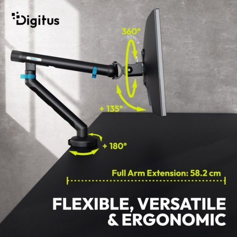 Ramię biurkowe pojedyncze z zaciskiem i sprężyną mechaniczną 1x LCD max. 35" 10kg, VESA: 75x75, 100x100, czarne