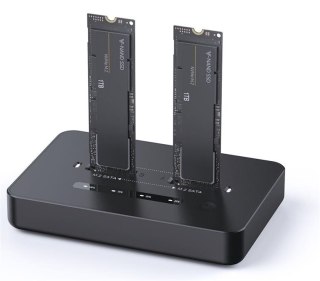 Stacja dokująca do komputerów stacjonarnych z dwoma dyskami SSD USB typu C, M.2 NVME (i SATA), czarna