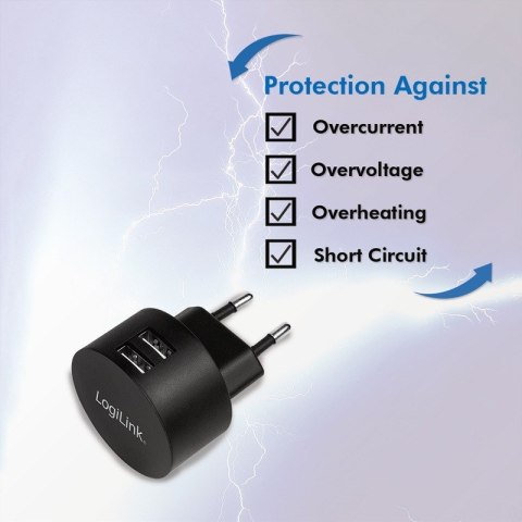 Ładowarka sieciowa 2x USB-A, 10.5W, czarna