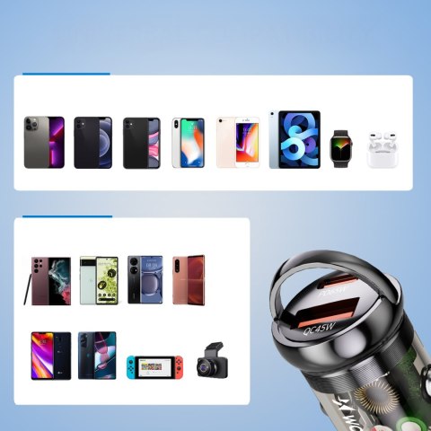 Ładowarka samochodowa USB-A USB-C PD QC 65W - czarna