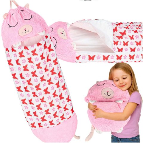 Śpiwór do spania dla dzieci turystyczny poduszka 2w1 125x50cm różowy Kik Sp. z o. o. Sp. k.