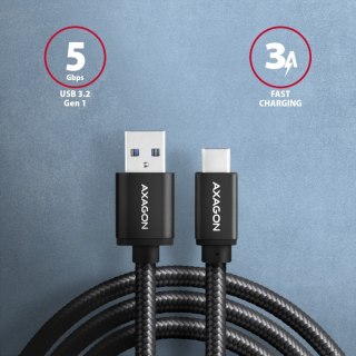 BUCM3-AM20AB Kabel USB-C - USB-A 3.2 Gen 1, 2m, 3A, ALU, oplot, czarny AXAGON