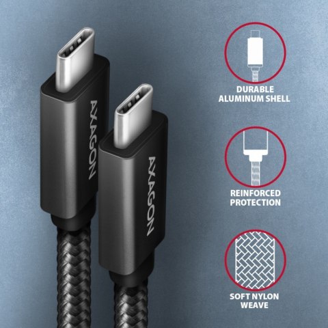 BUCM32-CM20AB Kabel USB-C - USB-C 3.2 Gen 2, 2m, PD 100W, 5A, 4K HD, ALU, oplot, czarny AXAGON