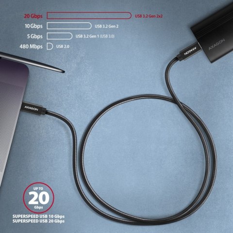 BUCM32-CM20AB Kabel USB-C - USB-C 3.2 Gen 2, 2m, PD 100W, 5A, 4K HD, ALU, oplot, czarny AXAGON
