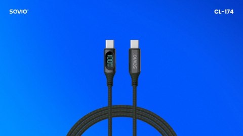 Kabel USB - USB C z wyświetlaczem, 100W, CL-174 Savio