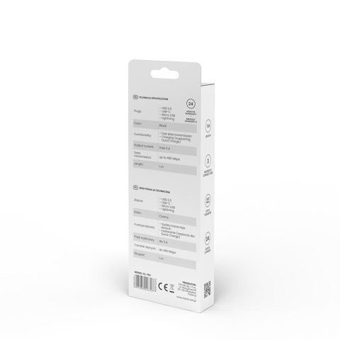 Kabel magnetyczny USB - USB typ C, Micro i Lightning, czarny, 1m, CL-152 Savio