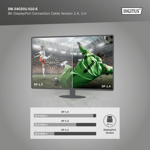 Kabel połączeniowy PREMIUM DisplayPort 8K60Hz UHD DP/DP M/M 1m Czarny Digitus