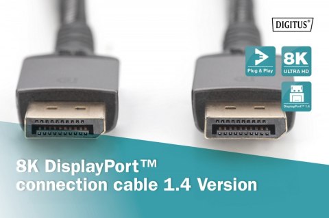Kabel połączeniowy PREMIUM DisplayPort 8K60Hz UHD DP/DP M/M 2m Czarny Digitus