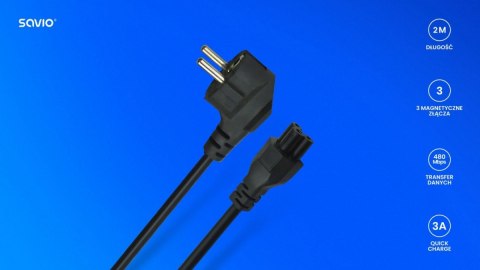 Kabel zasilający koniczynka, 3m, CL-158 Savio