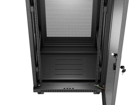 Szafa instalacyjna rack stojąca 19 cali 37U 600x600 drzwi perforowane LCD czarna (Flat pack)