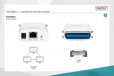 Serwer wydruku Fast Ethernet 1-port 1xLPT, 1xRJ-45