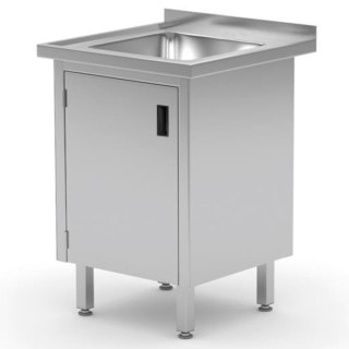 Zlew roboczy gospodarczy z szafką z drzwiami na zawiasach spawany 50x70x85 cm - Hendi 813539 Hendi