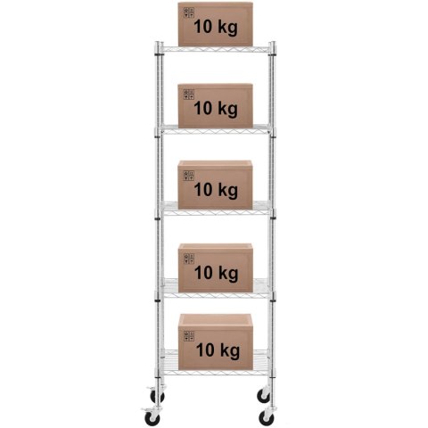 Regał magazynowy druciany ażurowy na kółkach 5 półek do 50 kg 60x45x186 cm Royal Catering