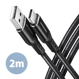 BUCM-AM20AB Kabel USB-C - USB-A, 2m, USB 2.0, 3A, ALU, oplot, Czarny AXAGON