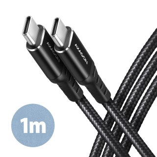 BUCM-CM10AB Kabel USB-C - USB-C 2.0, 1m, PD 60W, 3A, ALU, oplot Czarny AXAGON