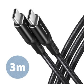 BUCM-CM30AB Kabel USB-C - USB-C 2.0, 3m, PD 60W, 3A, ALU, oplot, Czarny AXAGON