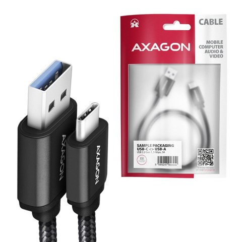 BUCM3-AM10AB Kabel USB-C - USB-A 3.2 Gen 1, 1m, 3A, ALU, oplot, Czarny AXAGON
