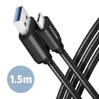BUCM3-AM15AB Kabel USB-C - USB-A, 1.5m, USB 3.2 Gen 1 3A, ALU, oplot, czarny AXAGON
