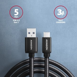 BUCM3-AM15AB Kabel USB-C - USB-A, 1.5m, USB 3.2 Gen 1 3A, ALU, oplot, czarny AXAGON